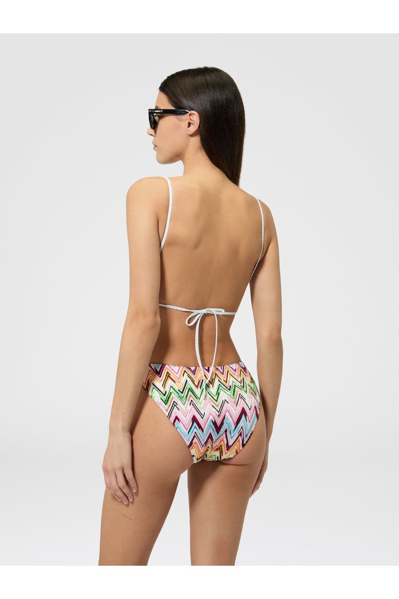 One-piece Swimsuit In Stretch Viscose With Lace And Zigzag Pattern, Alternate, color, Multicoloured