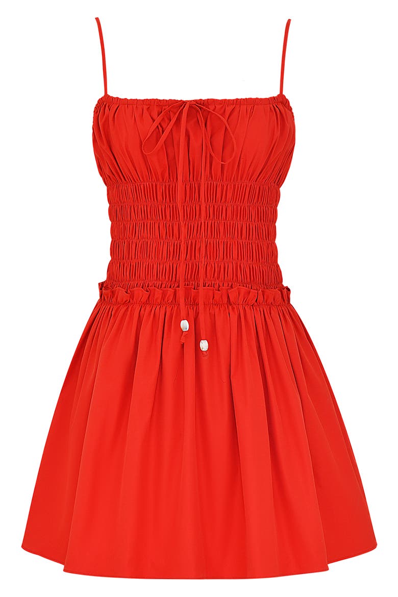 Smocked Sleeveless Minidress, Alternate, color, RED