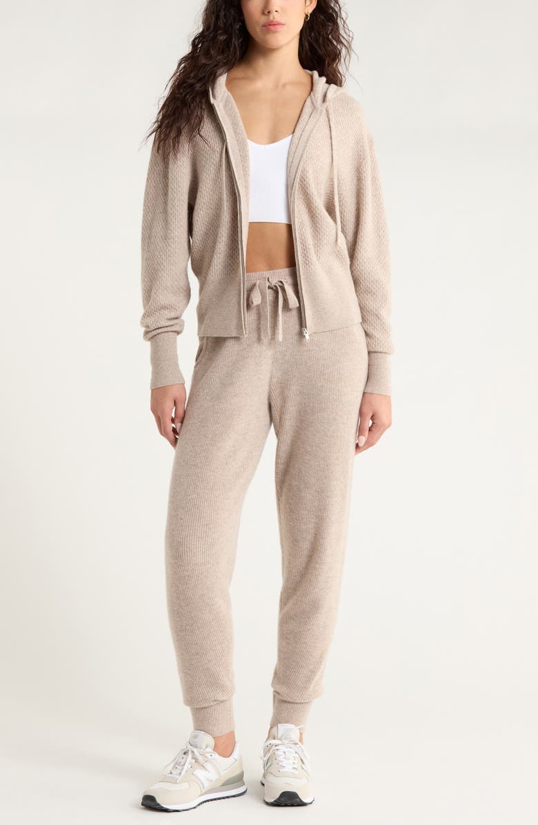 Zella Wool & Cashmere Zip Front Hoodie, Alternate, color, Tan Oxford Heather