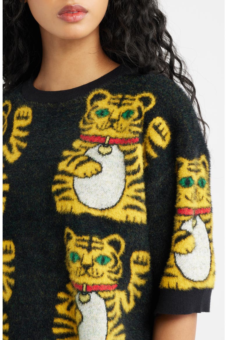 Lucky You Knit Tiger Top, Alternate, color, BLACK LUCKY KITTY