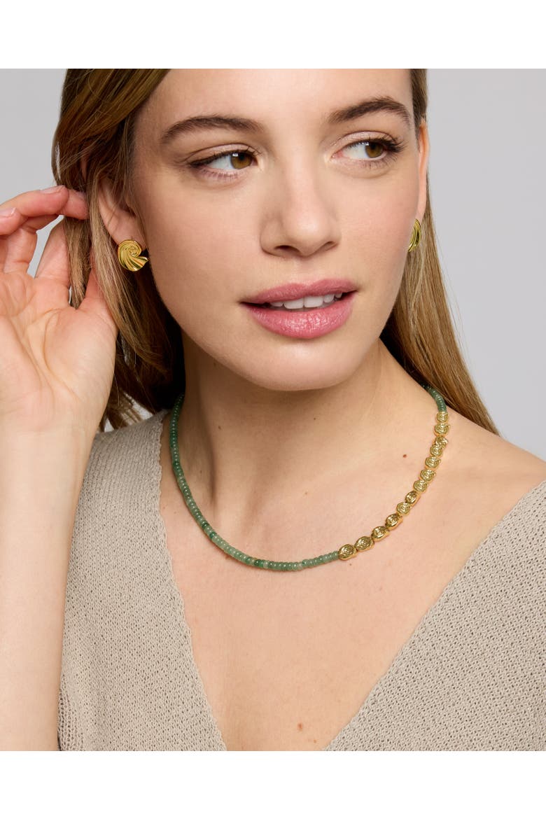 Waterproof Emerald Beaded Necklace, Alternate, color, Gold