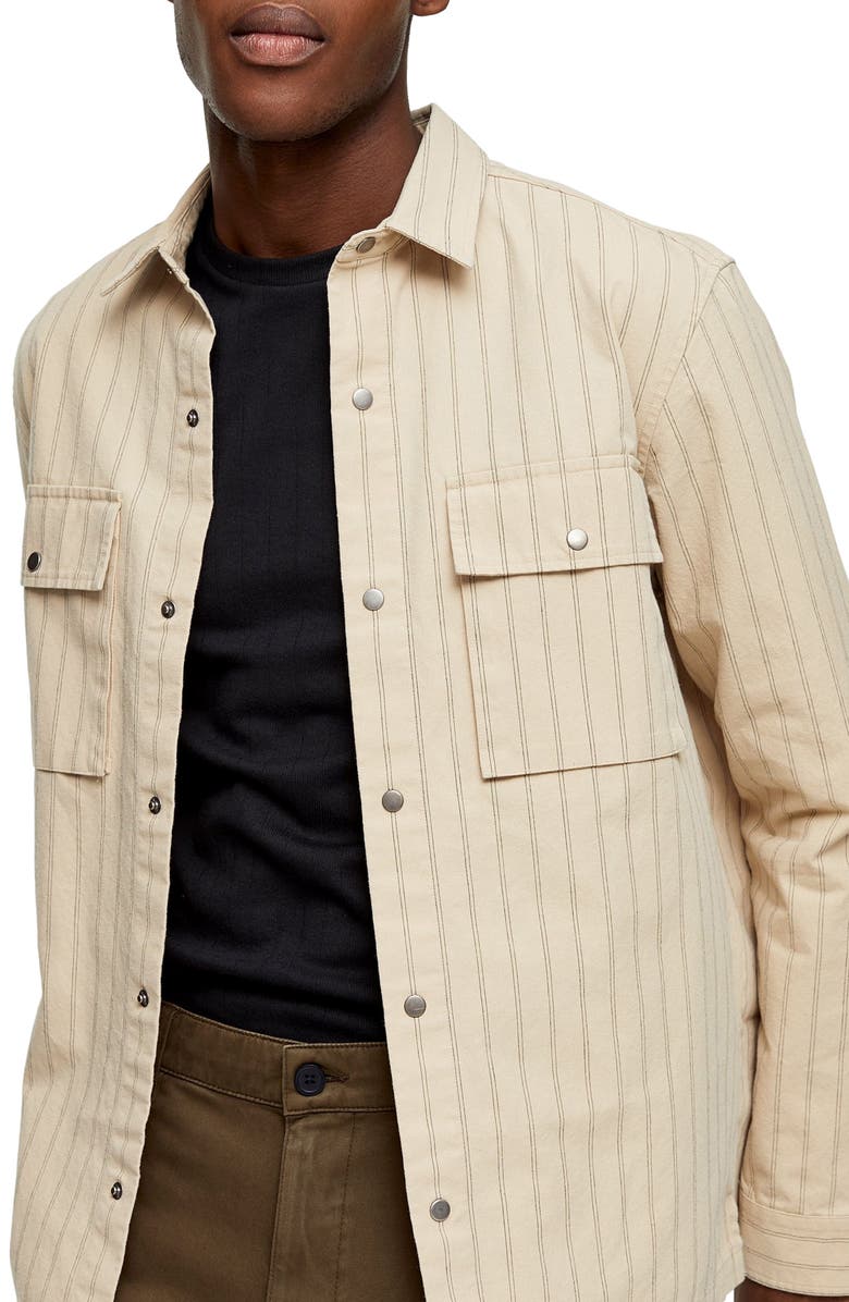 Topman Pinstripe Overshirt, Alternate, color, 
