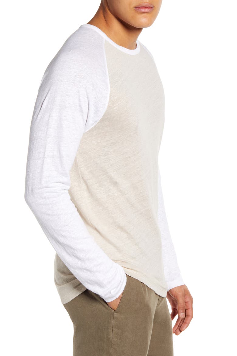 Slim Fit Linen Baseball T-Shirt, Alternate, color, DESERT SAND/ OPTIC WHITE