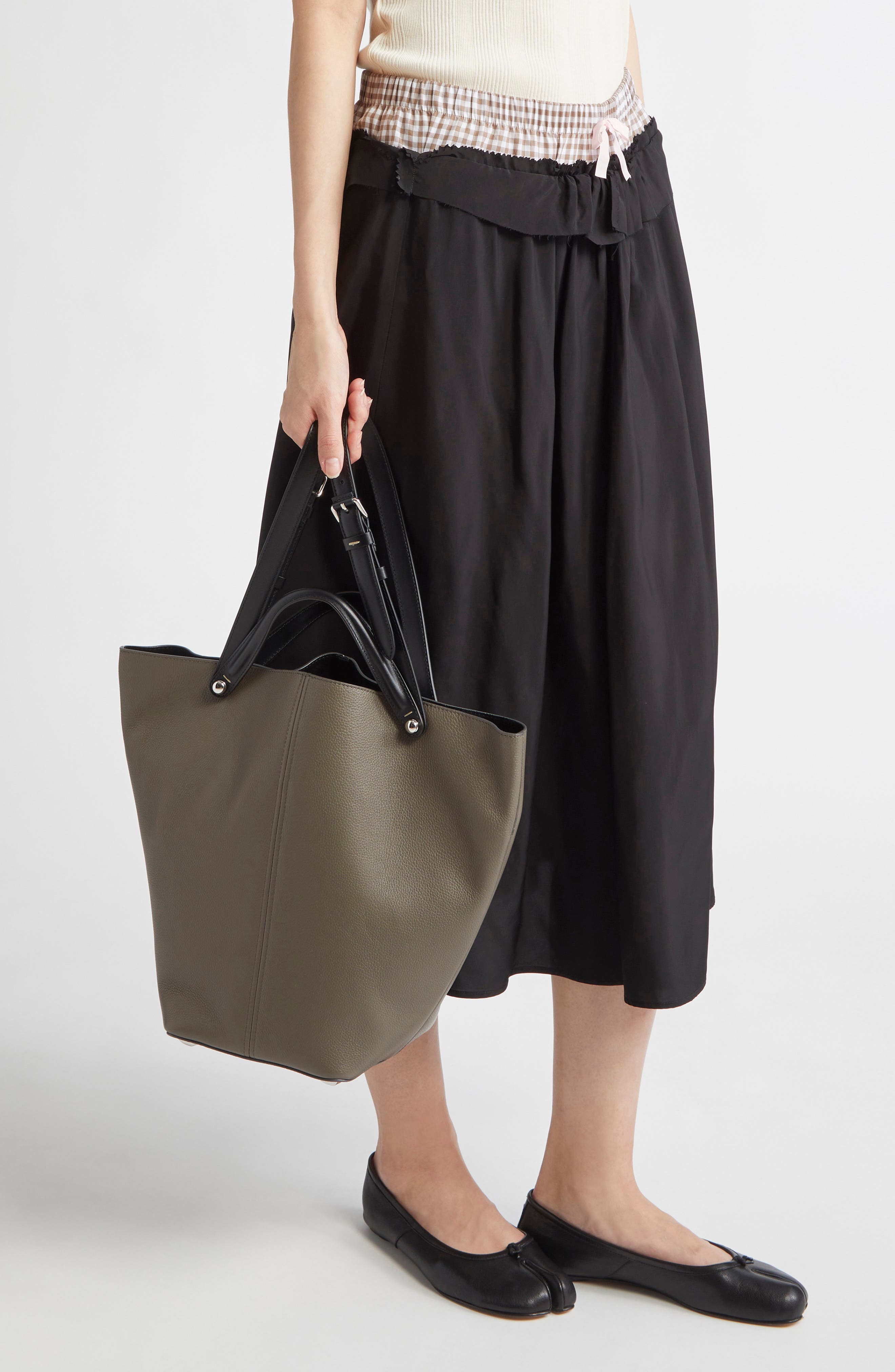 Maison Margiela Medium Dress-age Leather Tote, Alternate, color, Graphite/ Black/ Black