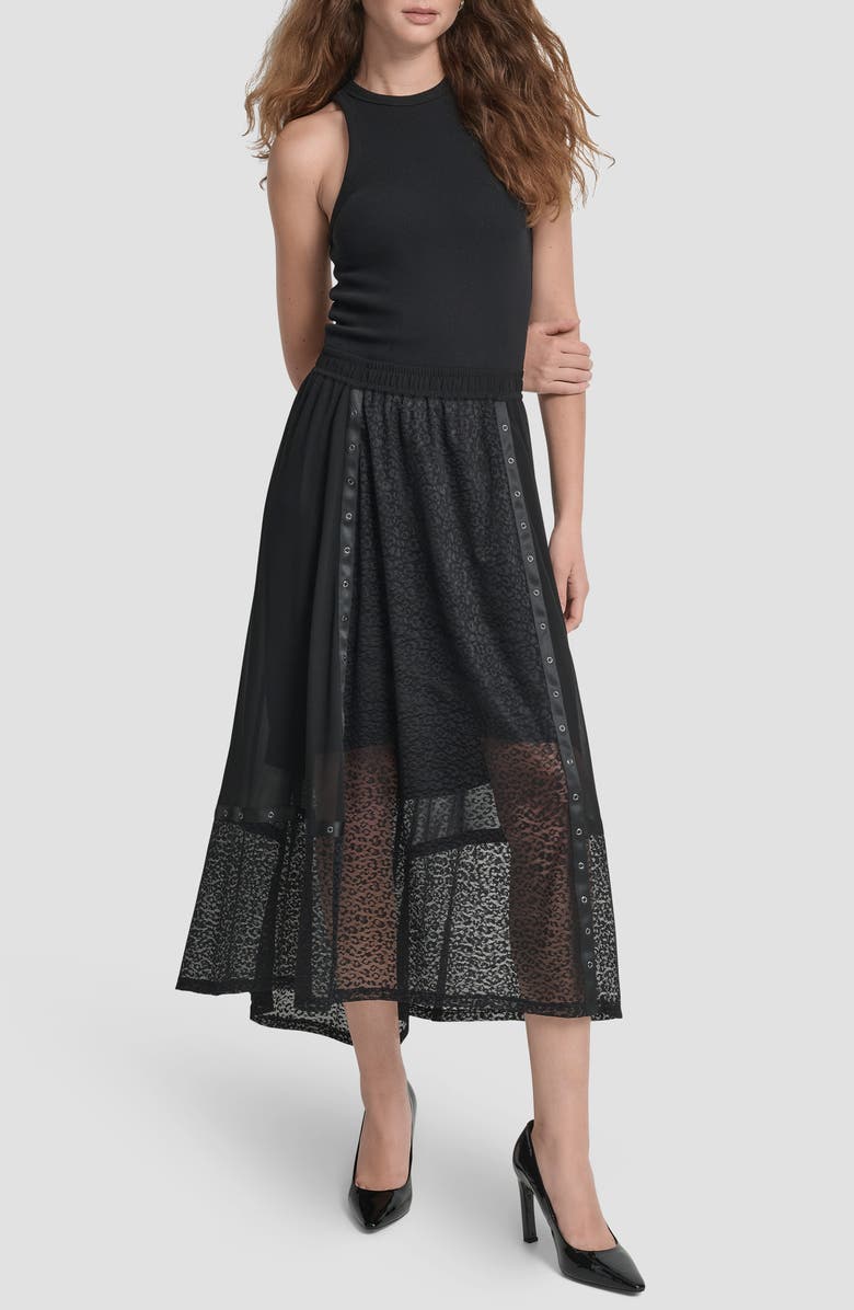 DKNY Leopard Spot Mesh A-Line Skirt, Alternate, color, Black