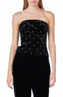 Embellished Strapless Velvet Top