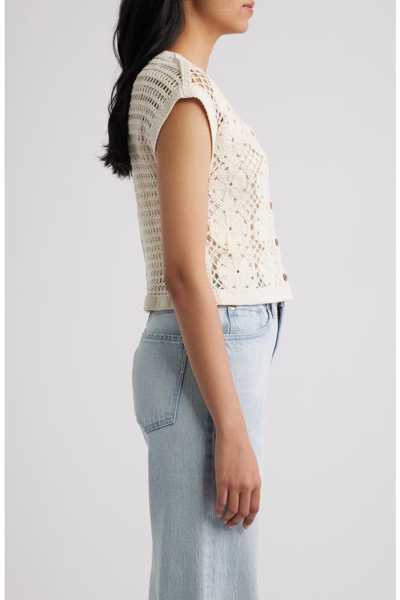 Floral Open Stitch Cotton Blend Sweater, Alternate, color, LIGHT OATMEAL