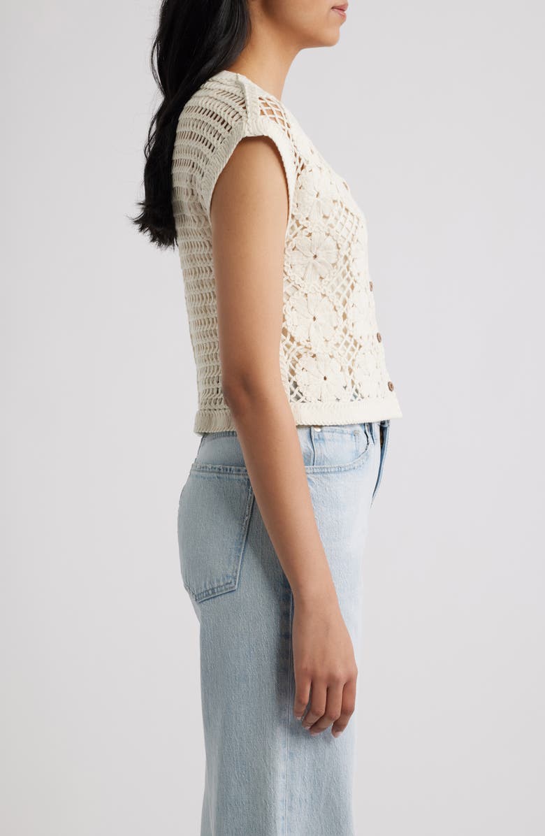 Bobeau Floral Open Stitch Cotton Blend Sweater, Alternate, color, Light Oatmeal