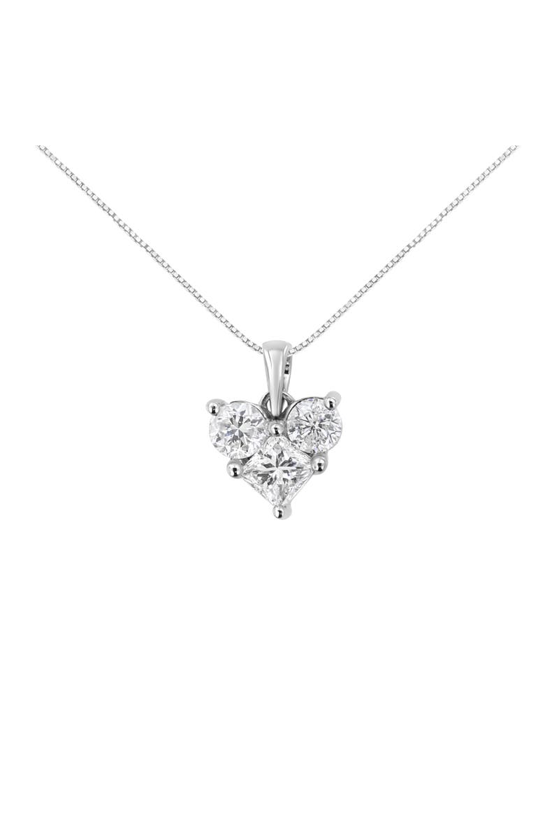 Haus of Brilliance 10K White Gold 1.0 Cttw and Princess-Cut Diamond Heart Shaped Pendant Necklace, Main, color, White