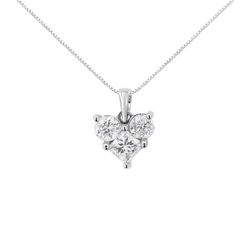 10K White Gold 1.0 Cttw and Princess-Cut Diamond Heart Shaped Pendant Necklace