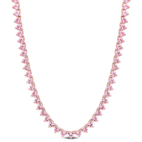 Pink Cubic Zirconia Heart Tennis Necklace