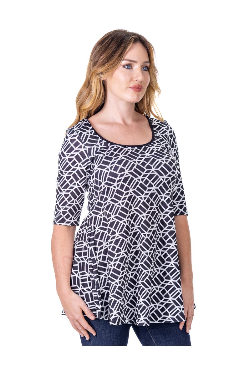 Geometric Print Elbow Sleeve Casual Tunic Top, Alternate, color, Black Multi