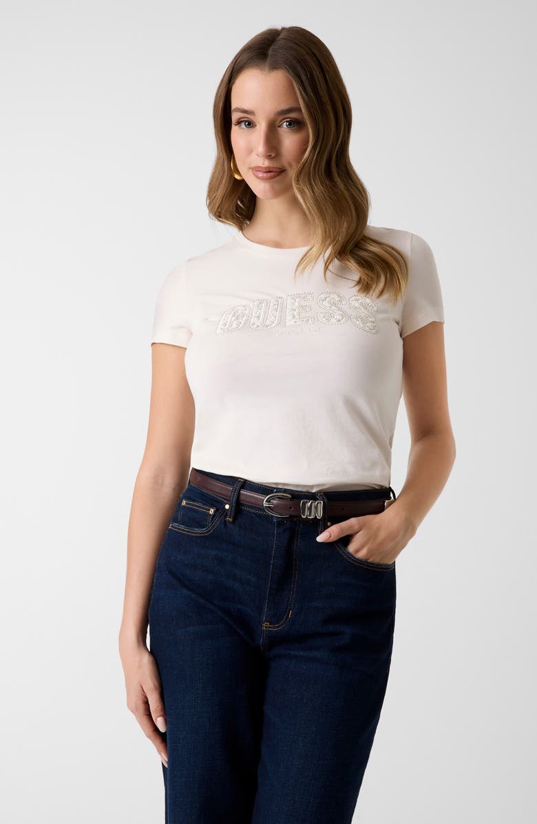 GUESS Logo Jersey Tee, Alternate, color, White