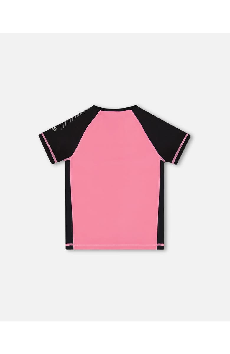 Deux par Deux Little Girl's Printed Short Sleeve Athletic Top Pink With Butterflies, Alternate, color, Pink And Butterflies Printed