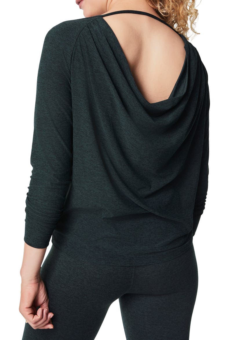 SoftStretch Open Back Long Sleeve Top, Alternate, color, ESSEX GREEN HEATHER