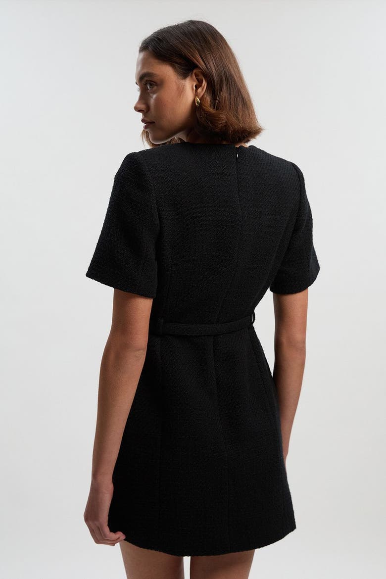 Tweed Belted Mini Dress, Alternate, color, Black