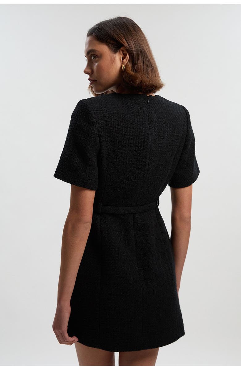 Karen Millen Tweed Belted Mini Dress, Alternate, color, Black