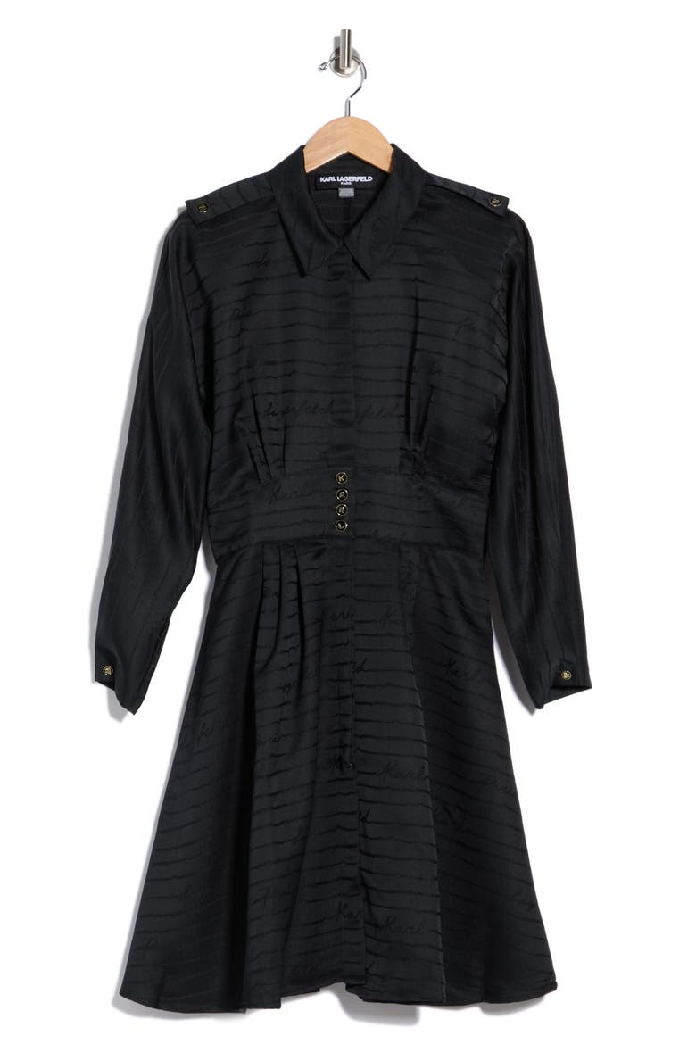 Long Sleeve Jacquard Shirtdress, Alternate, color, BLACK