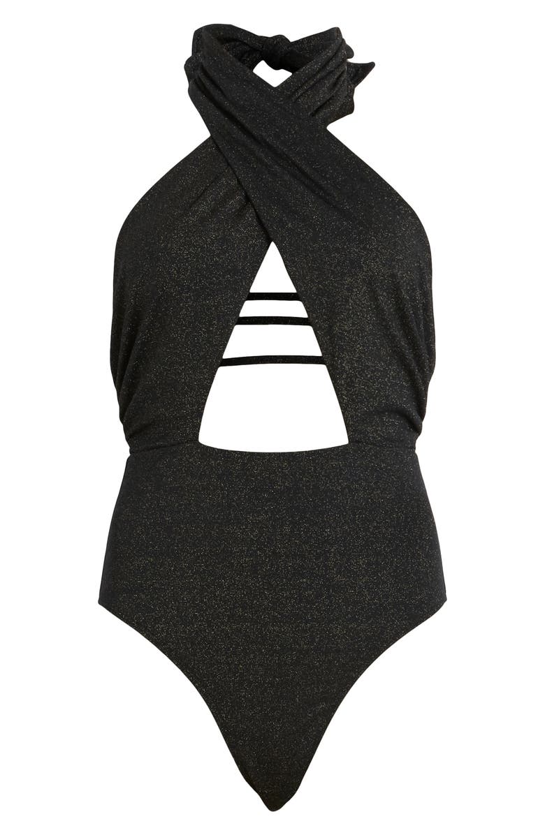 AllSaints Eleanor Shimmer Crossover Halter Neck One-Piece Swimsuit, Alternate, color, 