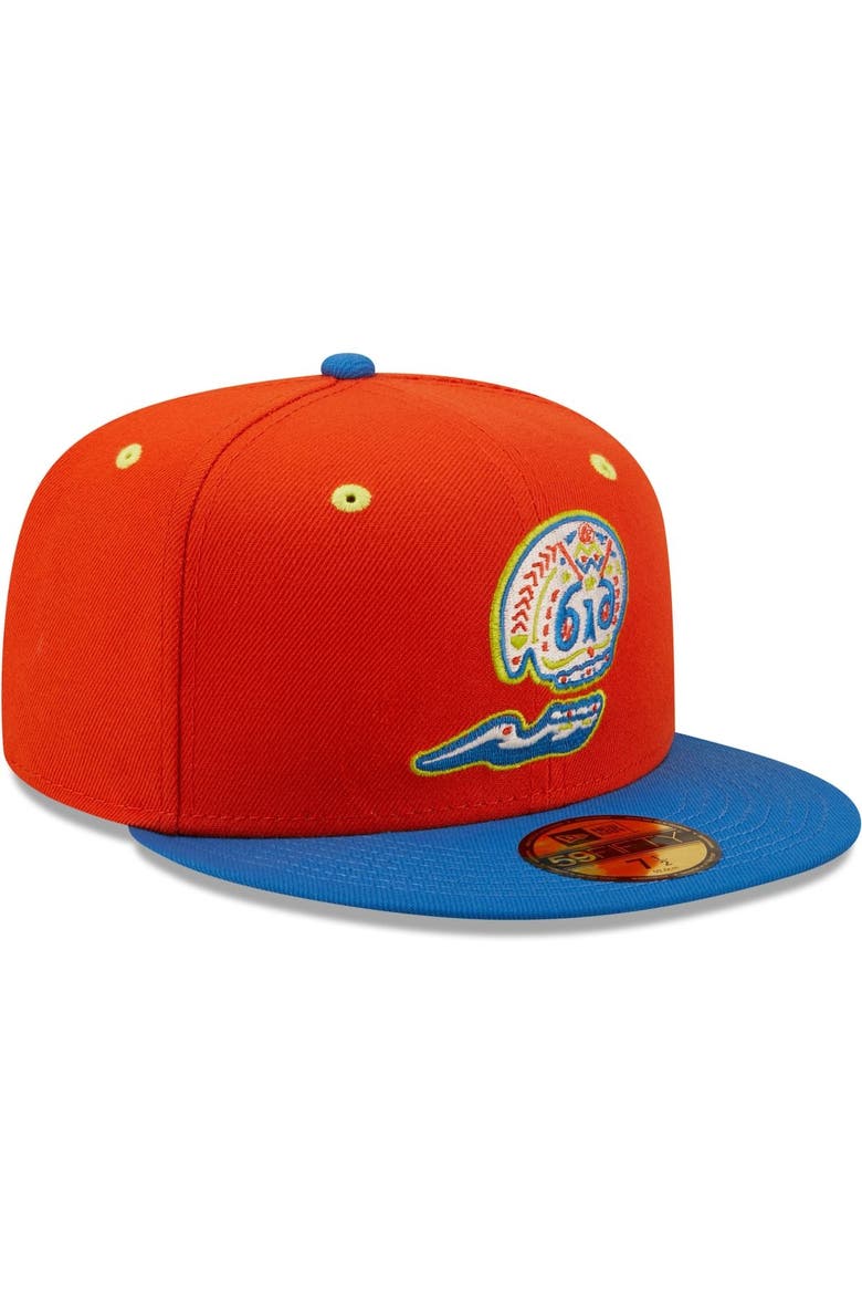 Men's New Era Orange/Blue Calaveras de West Michigan Copa De La Diversion 59FIFTY Fitted Hat, Alternate, color, Orange