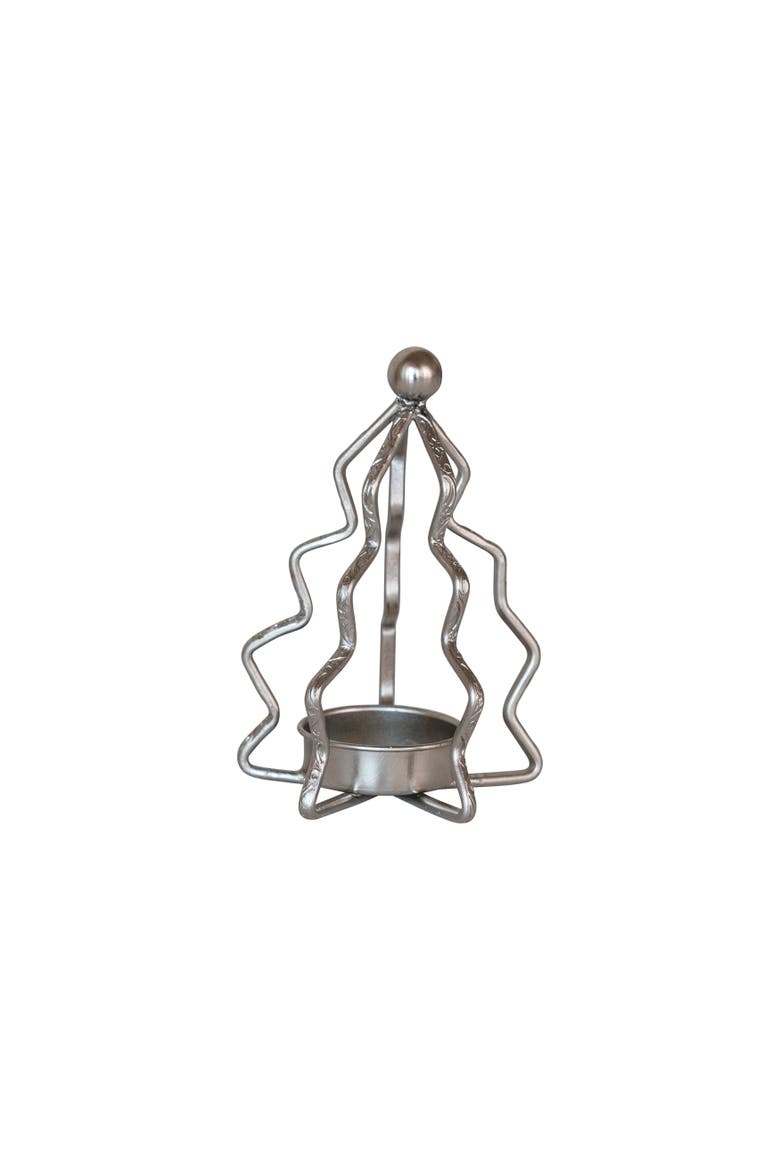 Compact Metal Tree Shaped Tealight Holder, Silver Finish, Main, color, Silver