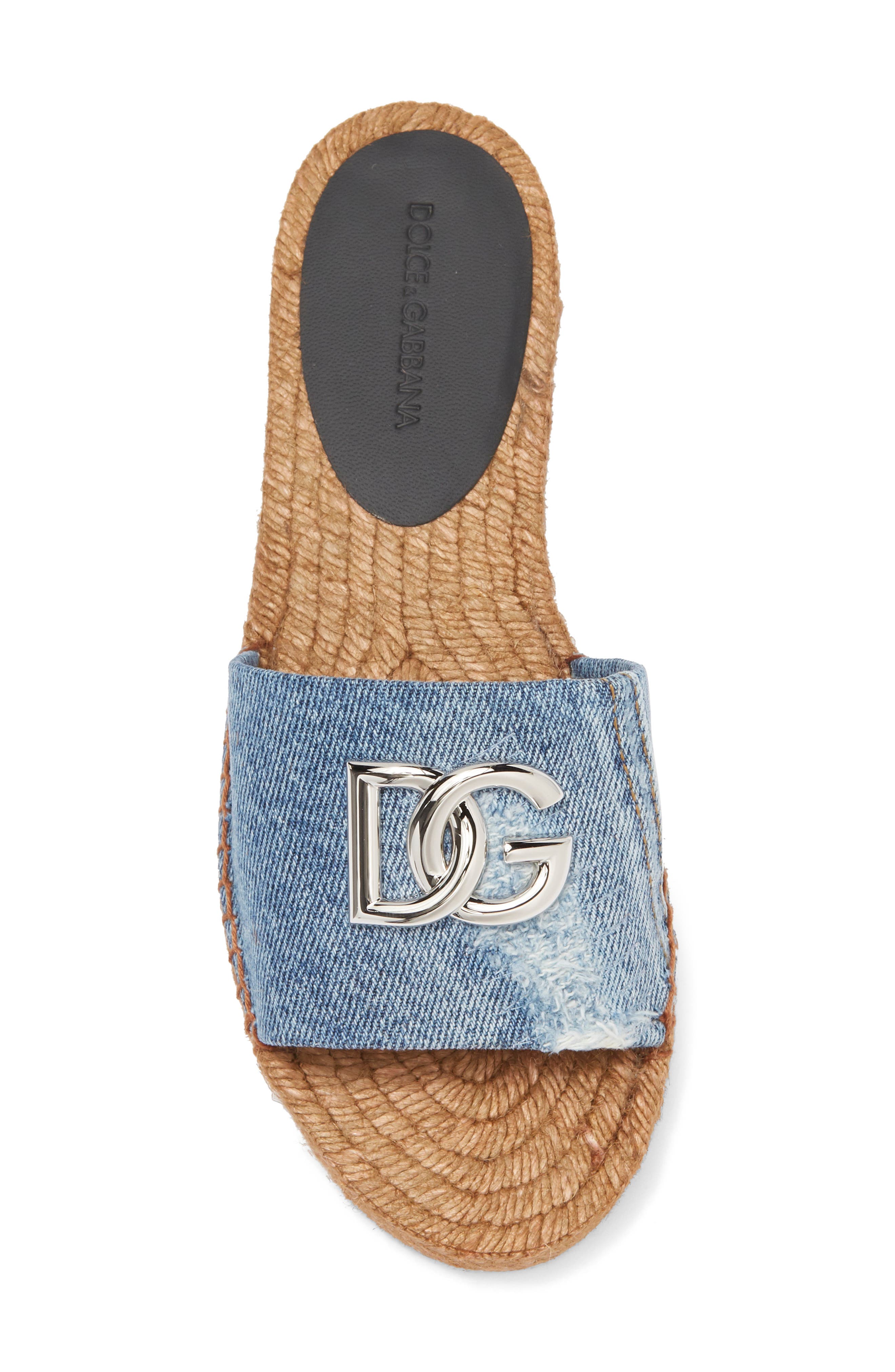 Dolce&Gabbana Denim Patchwork Slide Sandal, Alternate, color, Denim Blue