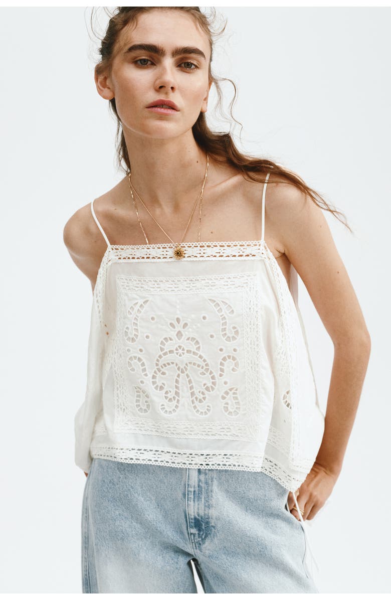 H&M Broderie Anglaise Strappy Top, Alternate, color, White