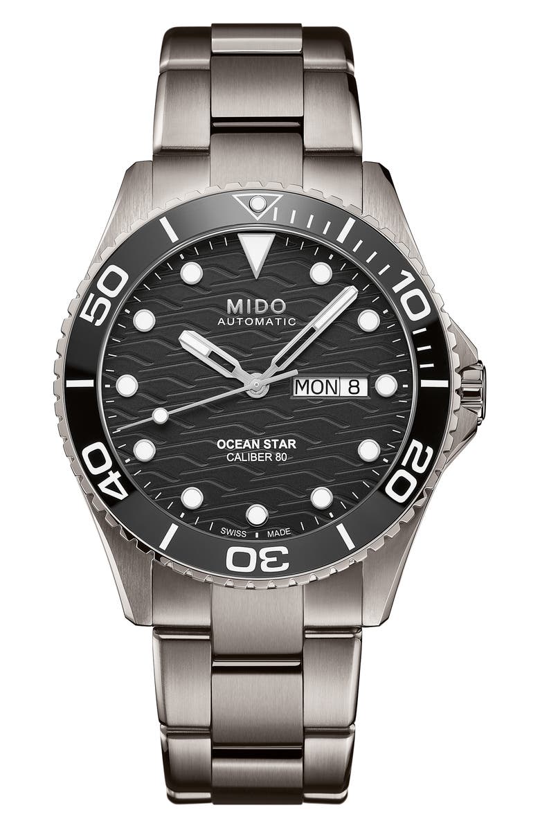 MIDO Ocean Star 200 Titanium Bracelet Watch, 42.5mm, Main, color, Black