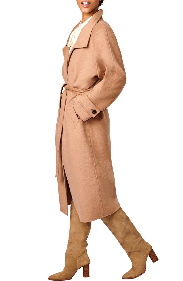 Bernardo Longline Double Face Wool Blend Coat, Alternate, color, Camel