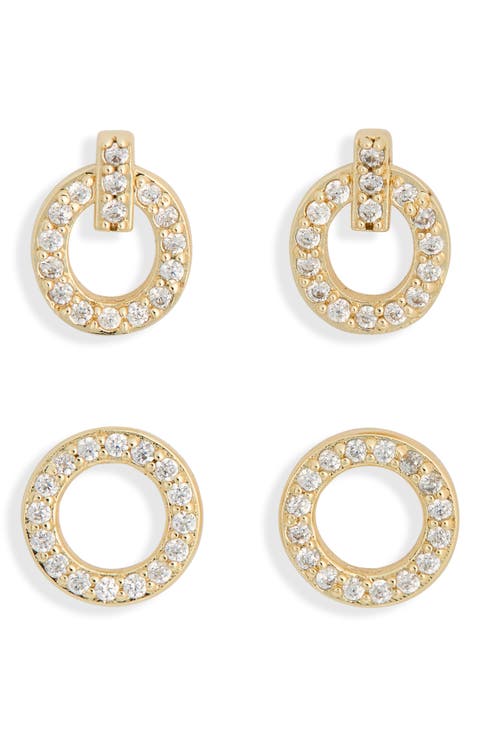 Set of 2 Pavé Cubic Zirconia Open Circle Stud Earrings