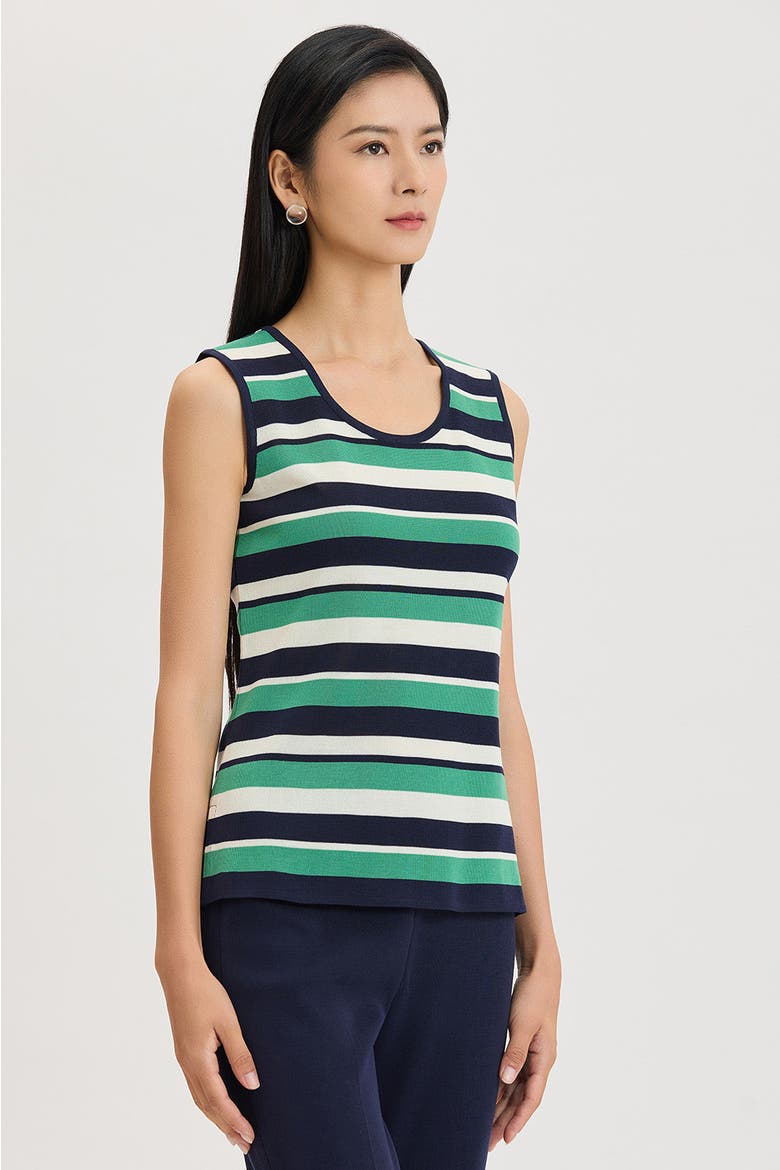 Mid-Length Stripe Scoop Neck Knit Tank, Alternate, color, Indigo/Kelly Green/Ivory