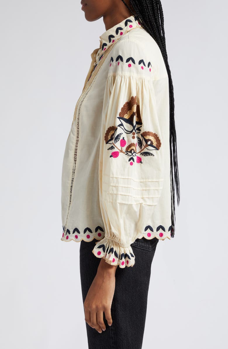 FARM Rio Palms Paradise Embroidered Cotton Shirt, Alternate, color, 