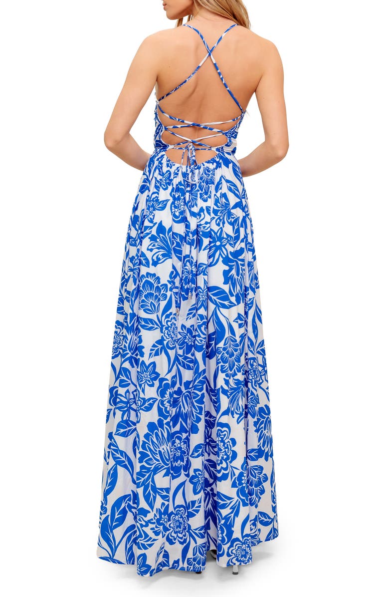 FLYING TOMATO Floral Fit & Flare Maxi Dress, Alternate, color, Ivory Blue