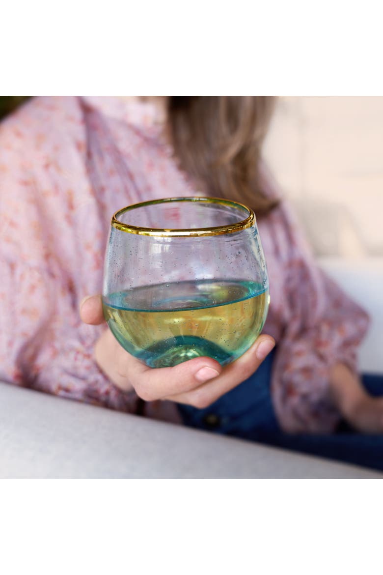 Aqua Bubble Stemless Wine Glasses Set of 2, Alternate, color, Blue