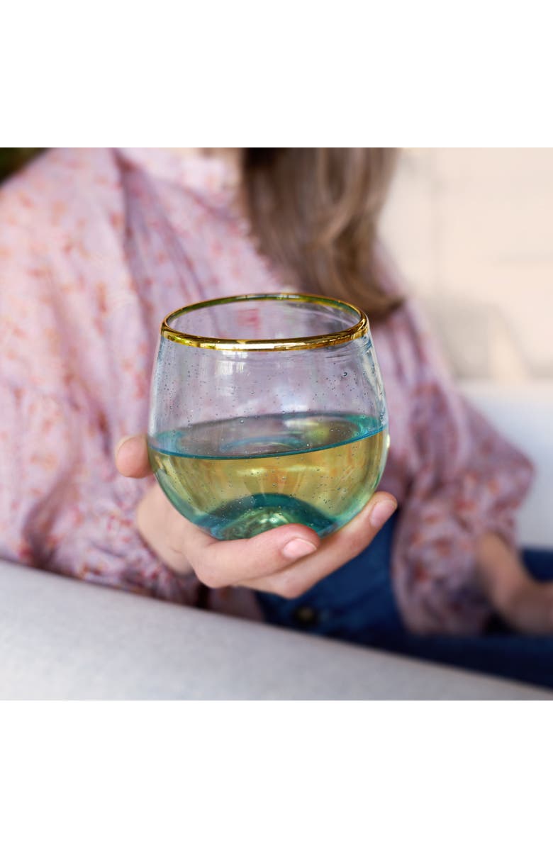 TWINE Aqua Bubble Stemless Wine Glasses Set of 2, Alternate, color, Blue