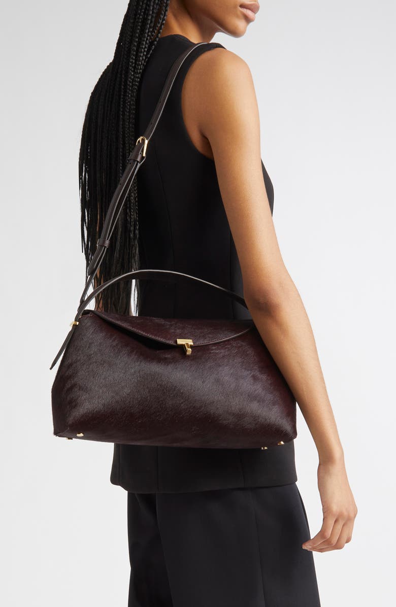 TOTEME T-Lock Genuine Calf Hair Top Handle Bag, Alternate, color, Wine