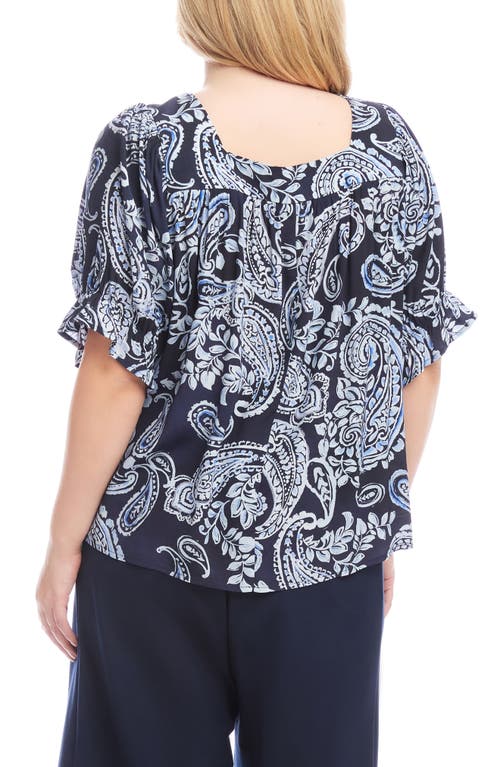 Karen Kane Ruffle Sleeve Square Neck Top In Paisley