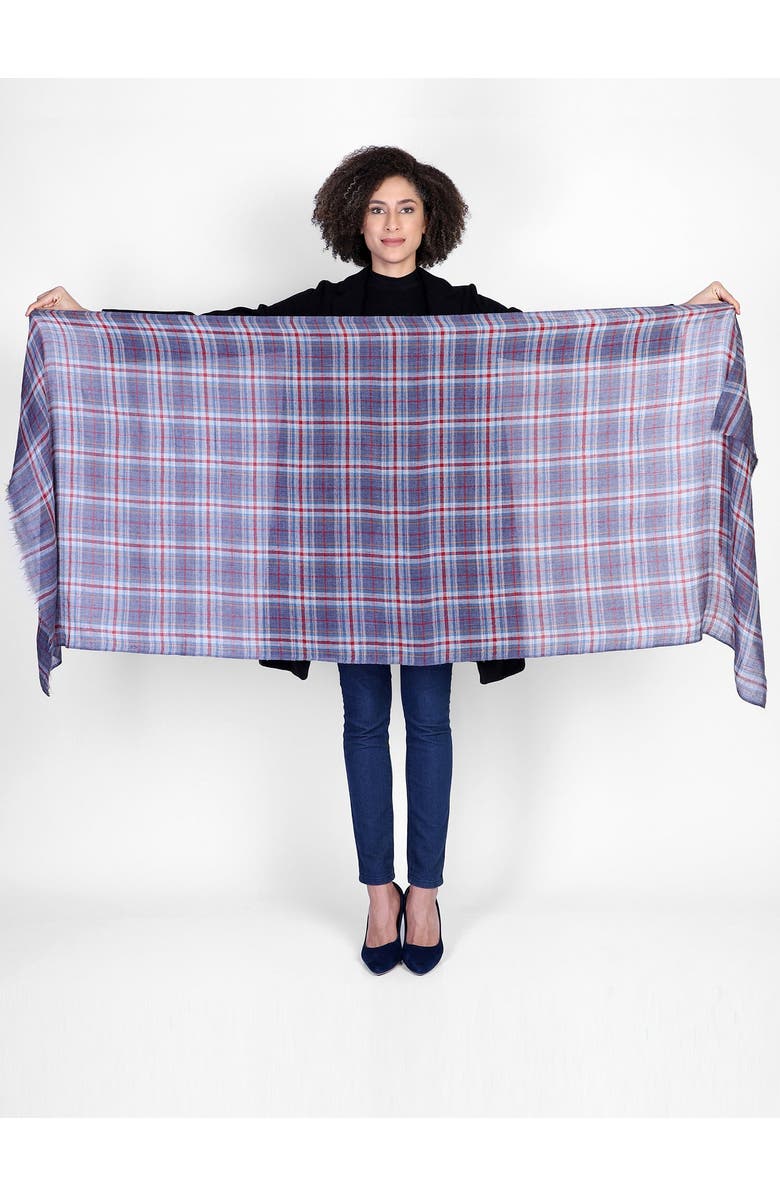 Vismaya Blue Plaid Scarf, Alternate, color, Blue Plaid