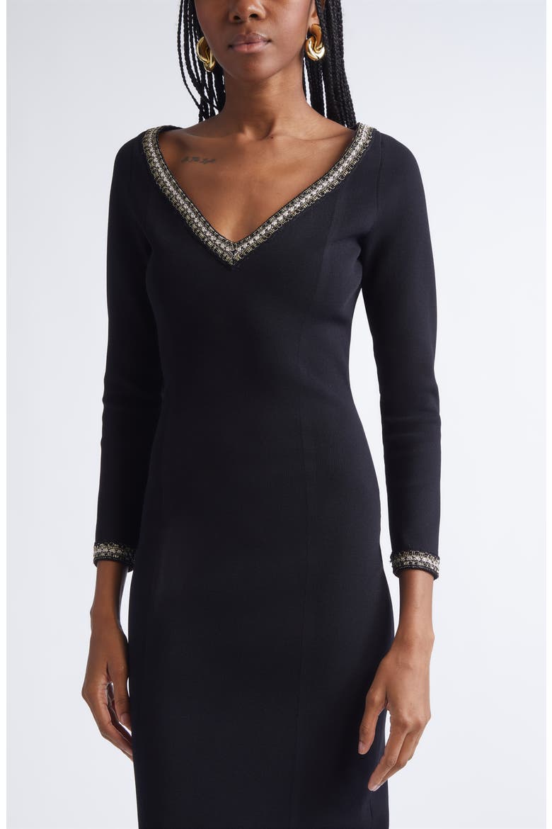 Imani Braided Trim Knit Midi Dress, Alternate, color, BLACK/ GOLD