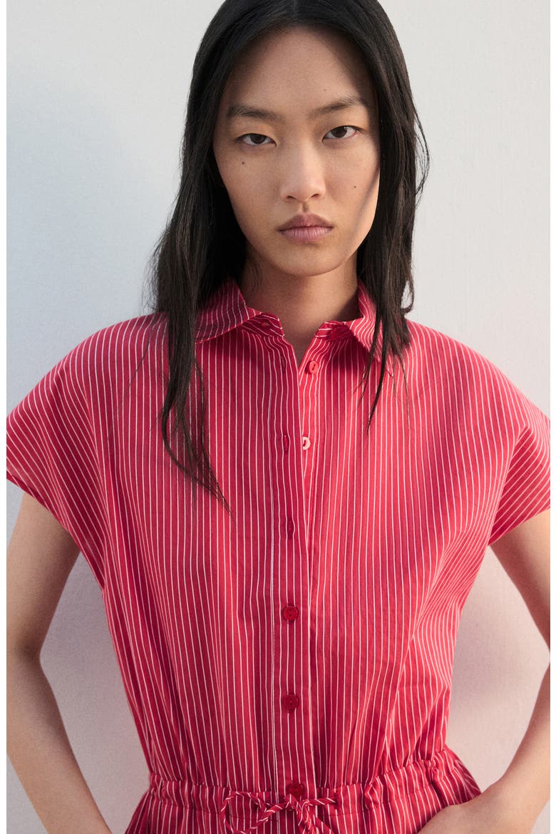 Stripe Tie Waist Shirtdress, Alternate, color, RED