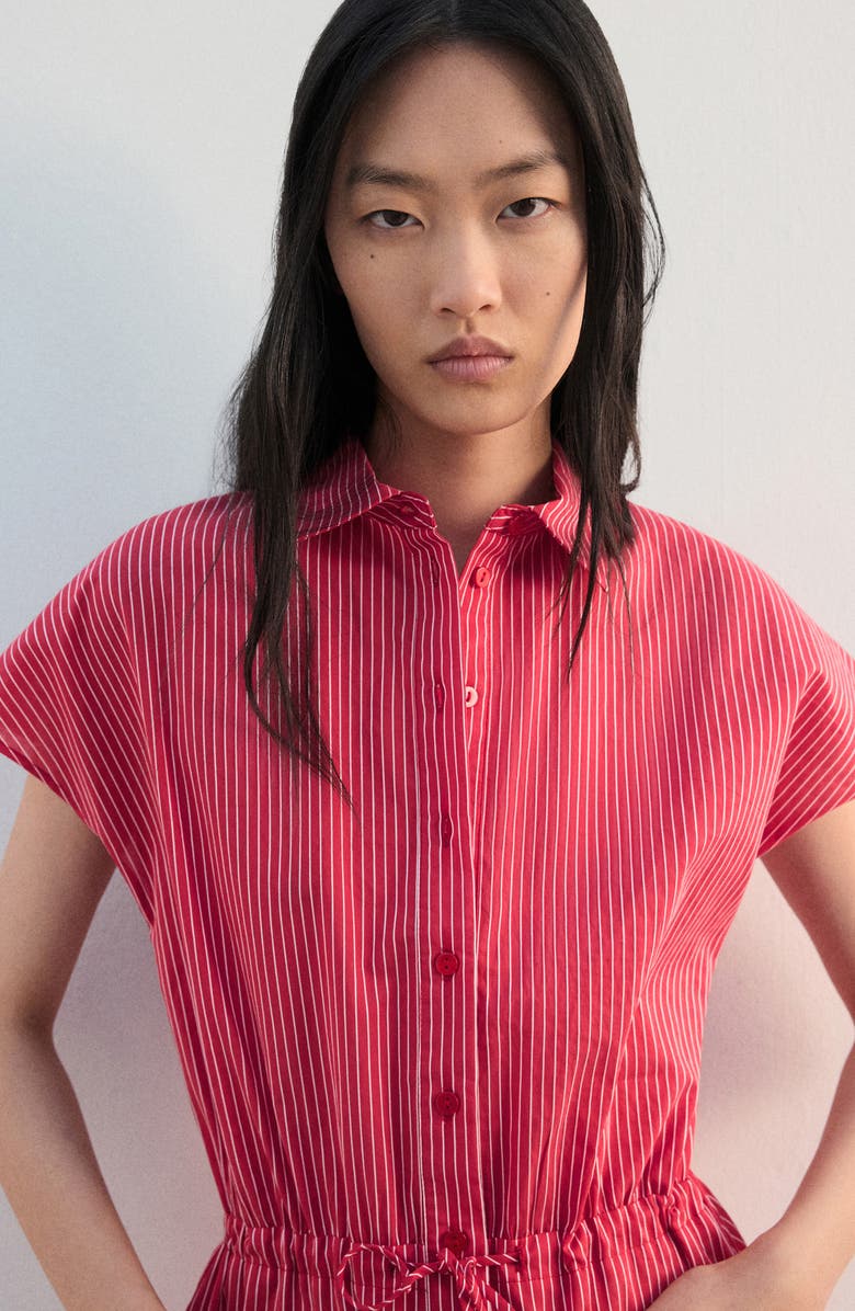 MANGO Stripe Tie Waist Shirtdress, Alternate, color, Red