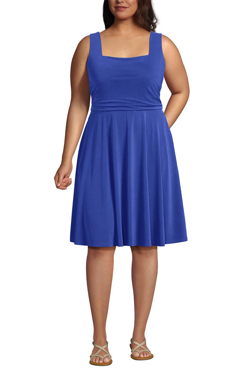 Lands' End Plus Size Cupro Fit and Flare Sleeveless Dress, Main, color, 