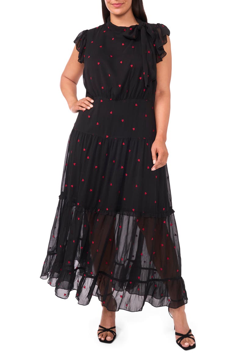 Tie Neck Maxi Dress, Main, color, RICH BLACK