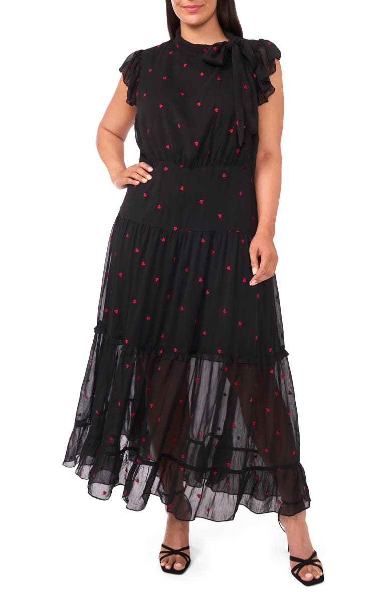 CeCe Tie Neck Maxi Dress, Main, color, Rich Black