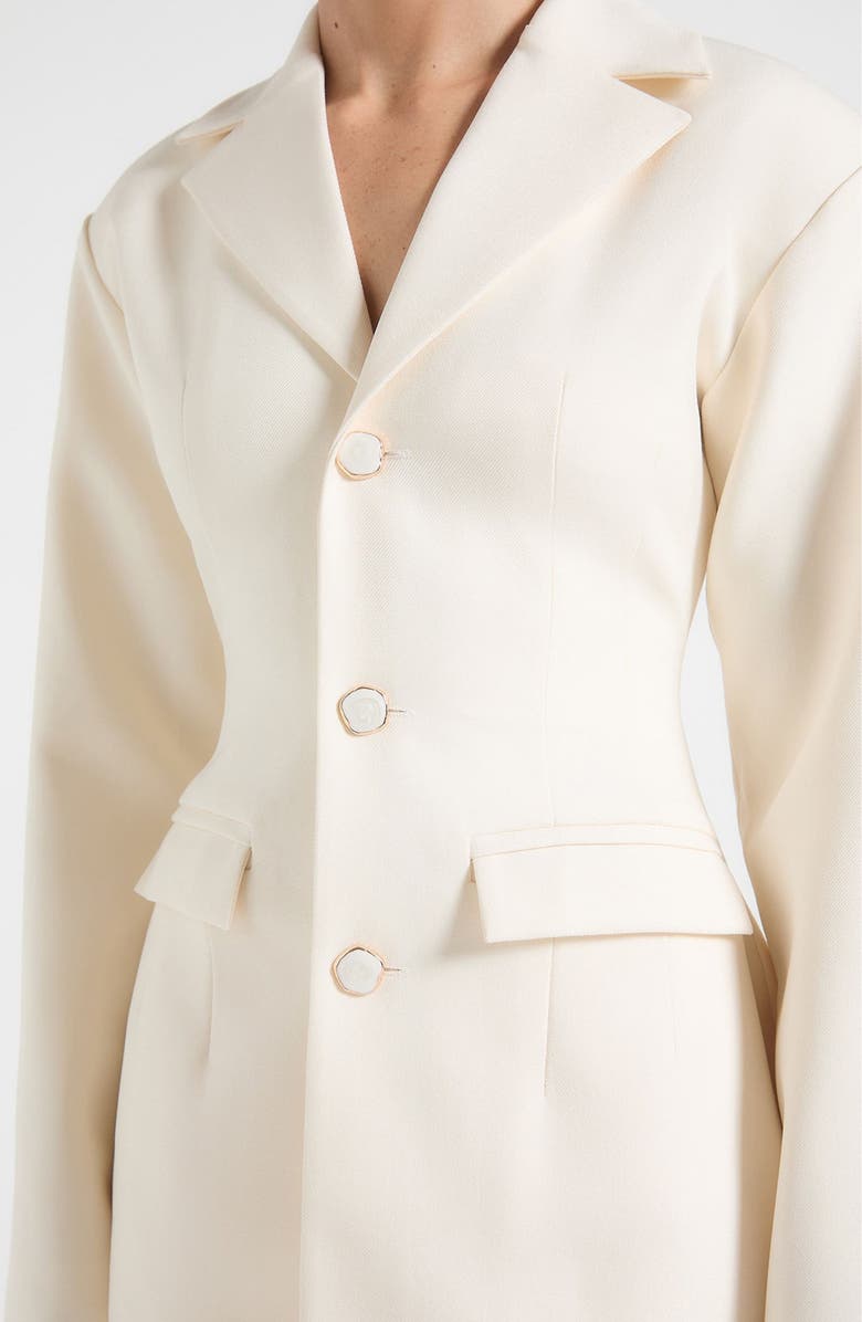 Manière De Voir Claire Wide Shoulder Cinch Waist Blazer, Alternate, color, Cream