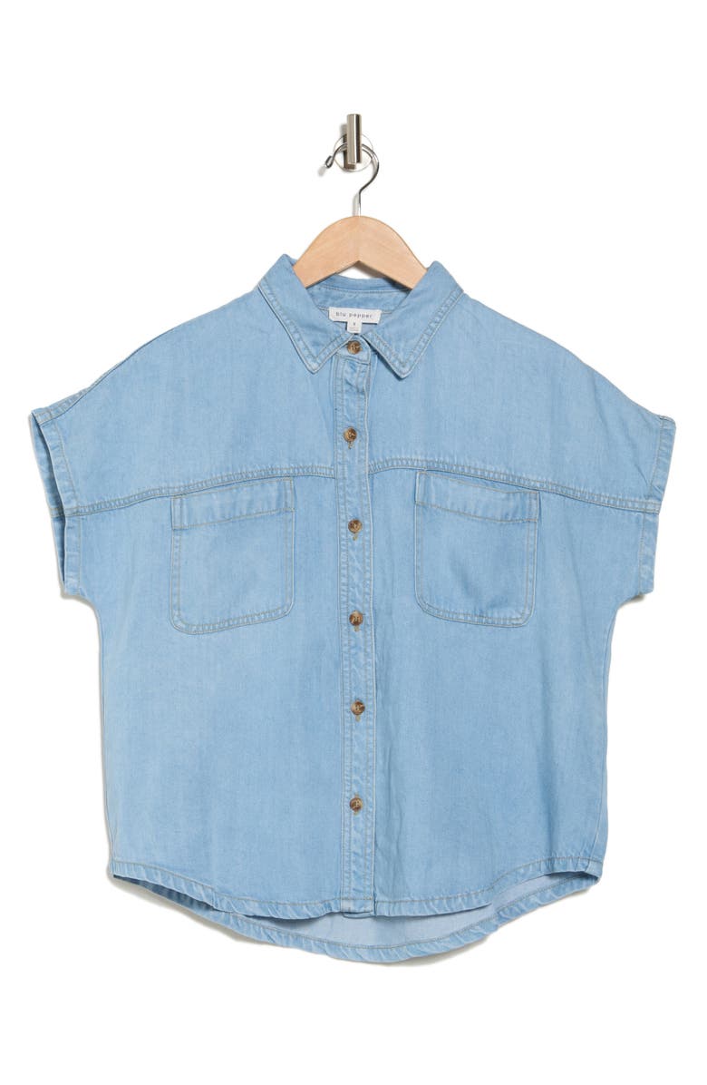 Blu Pepper Short Sleeve Button-Down Shirt, Alternate, color, Denim
