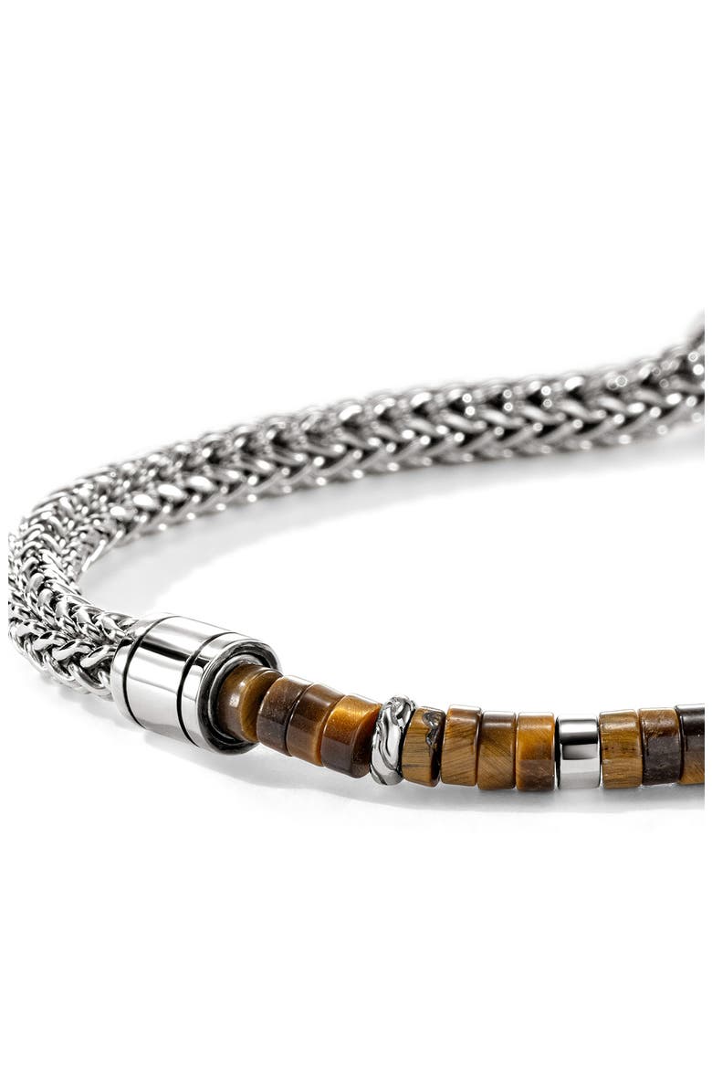 Men's Heishi Chain Bracelet, Tiger's Eye, 4.5mm, Alternate, color, SILVER BROWN