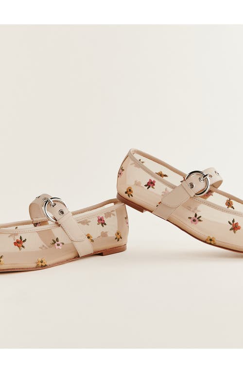 Reformation Bethany Ballet Flat In Embroidered Nude Mesh