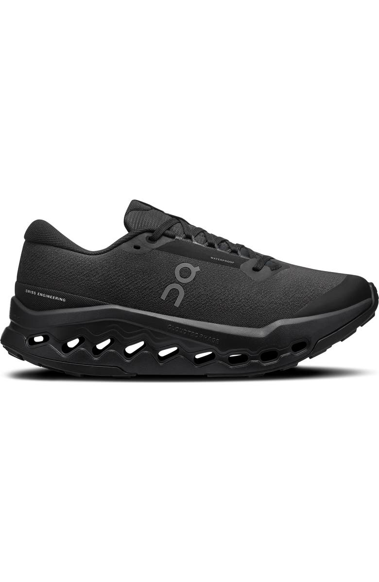 On Cloudsurfer Trail 2 Waterproof Trail Running Shoe, Alternate, color, Black/ Black