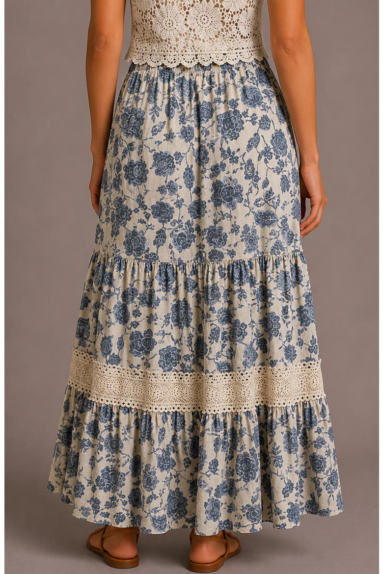 Floral Print Tiered Skirt, Alternate, color, SAND